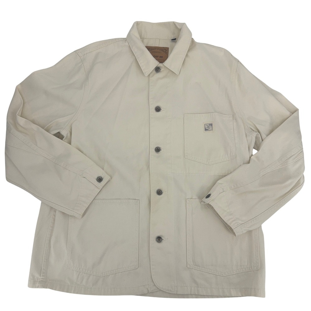 Gap Worker Jacket Mens XL Cream Canvas Work-Force Chore Coat Button Front
